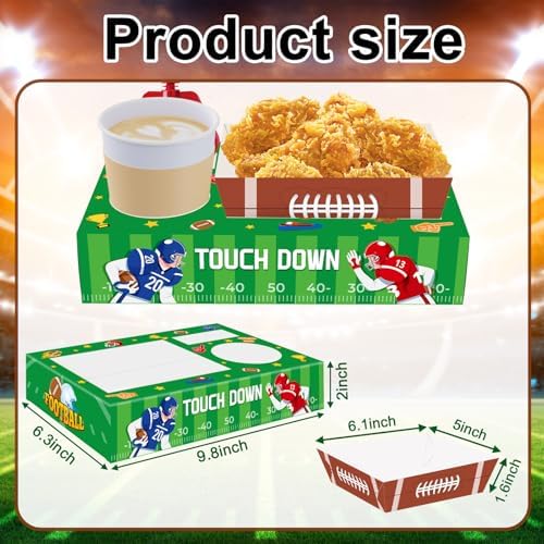 Jansun 36Pcs Football Serving Trays and Platters Candy Popcorn French Fries Snack Trays Football Movie Boxes for Snacks Tray Football Party Supplies