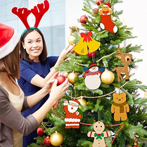 WILLBOND 60 Pcs DIY Unfinished Wooden Christmas Ornaments
