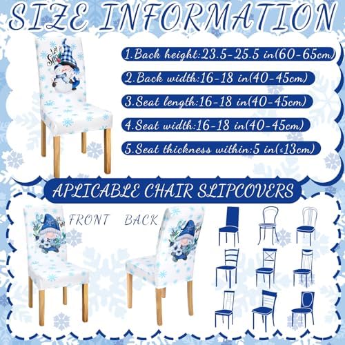 Mindsoft 6 Pcs Winter Chair Covers Dining Protector Removable Washable Stretch Christmas Blue White Gnome Snowflake Slipcovers for Winter Xmas Hotel Party Wedding Holiday Decor