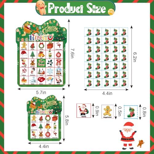 Christmas Bingo Game 24Players - Card for Kids Christmas Party Favor Family Activities Party Card Games School Classroom Games Turkey Party Favors Supplies (Green)