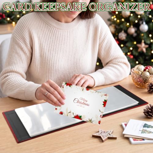 Spiareal Christmas Red Card Organizer with 100 Page suit 6x8 In Card Photo