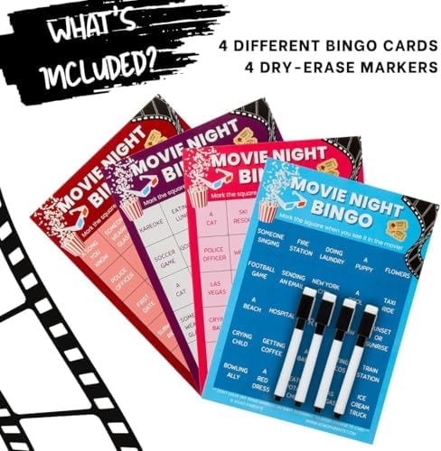 XOXO Parents Movie Night Bingo Cards, Reusable Supplies - RomCom