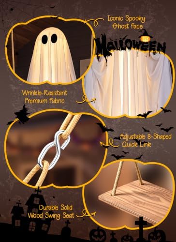 Minetom 4.5FT Swinging Ghost Outdoor Halloween Decorations, Hanging Ghost