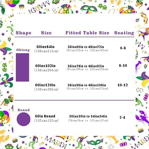 Mardi Gras Tablecloth Decoration Tablecloths, Purple Green Yellow Table Covers, Waterproof Table Cover for Dinner Kitchen Party Holiday Decor 60"x 84" Oblong/Rectangle