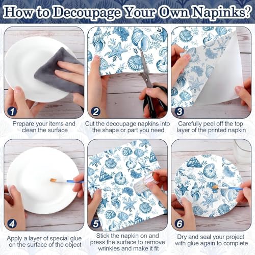 Yexiya 36 Sheet 6 Style Coastal Beach Paper Napkins for Decoupage
