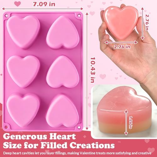HKNMTT Heart Silicone Molds Valentine's Day for Baking Cake Chocolate Cocoa Bomb, Love Shaped Jello Chocoflan Oreo Moulds, 6 Cavity 2 Pack Soap Craft Oven Safe DIY Handmade Gift Pan