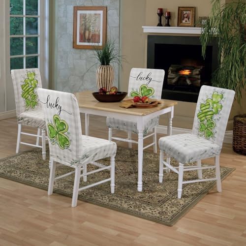 St. Patricks Day Chair Covers Set of 4 Shamrock Stretch Parsons Slipcovers