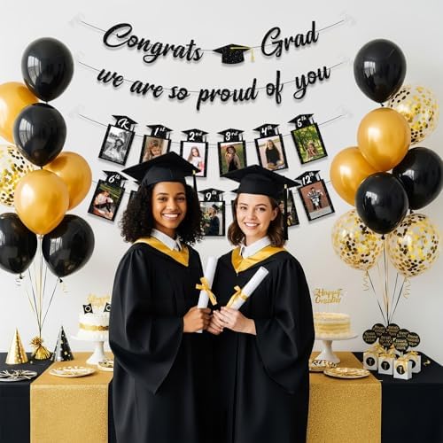 Graduation Decorations 2026 Party Supplies, Pre-strung K-12th Grade Photo Banner, Congrats Grad Class of 2026 We Are So Proud of You
