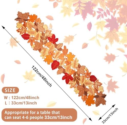 Fall Table Runner 48 Inches Long Autumn Maple Leaf Embroidered Runner