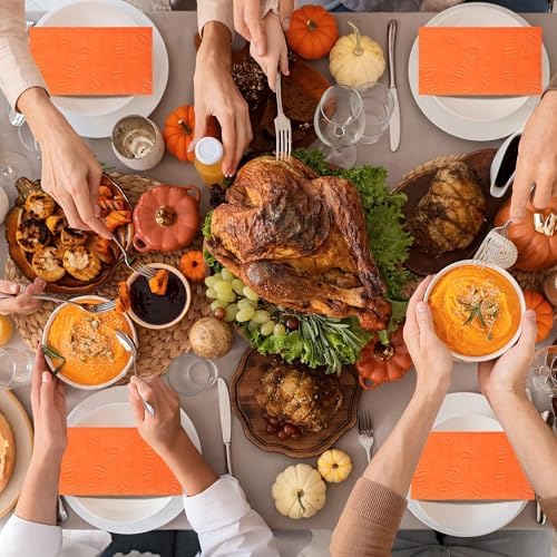 Kochorie 100 Pieces Thanksgiving Fall Pumpkin Napkins Disposable Paper Decorative Guest Party Napkins 7.8 x 4.3 Inch Autumn Harvest Orange Pumpkin Hand Towels for Fall Thanksgiving Dinner Party Decor