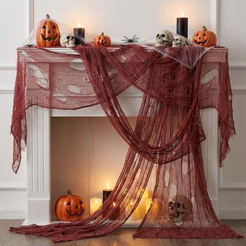 197"x71" Wine Red Creepy Cloth, Fine Mesh Halloween Cheesecloth Backdrop