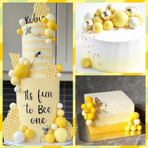 ASTARON 20 Pcs Foam Yellow Balls Cake Topper Decorations for Birthday Cake