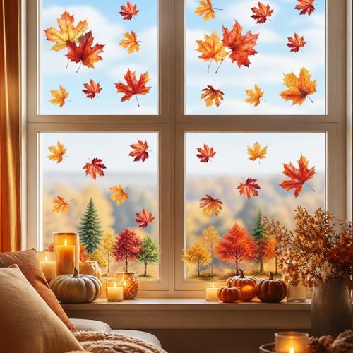 Fall Window Clings Decor Autumn Leaf Thanksgiving Decorations Stickers