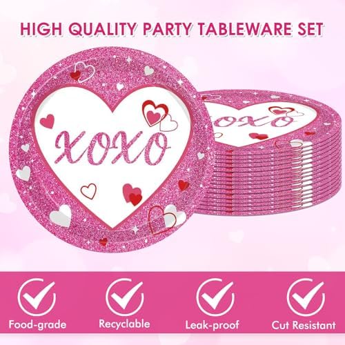 40PCS Valentines Day Decorations, Valentines Party Supplies Pink Paper Plates and Napkins Set, Red Heart Happy Galentines Day Tableware for Engagement Wedding Anniversary Decorations Serve 20 Guests