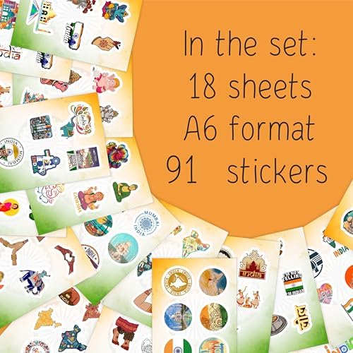 100Pcs India Stickers for Water Bottle and Laptop - India Party Supplies & Decorations, Waterproof Vinyl Decals, Indian Flag and Culture Stickers, Gifts for Women & Men