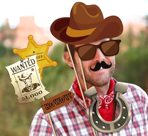 19 Pieces West Cowgirl Photo Booth Props Kit, Cowgirl Western Party Decorations Selfie Props for Western Cowboy Theme Party Favors Supplies (Cowgirl)