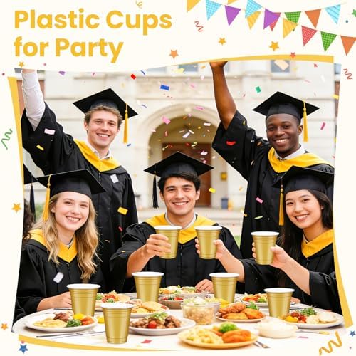 50 Pcs Gold Plastic Cups, 12 oz Disposable Cups for Party
