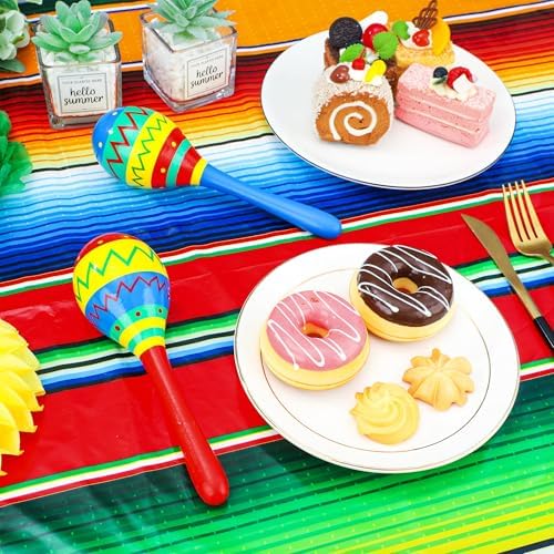 2 PCS Mexican Fiesta Plastic Tablecloth 108 x 54 Inch Mexican Striped Disposable Table Covers Waterproof Cinco De Mayo Rectangle Party Table Cloth for Fiesta Taco Mexico Themed Birthday Party Supplies