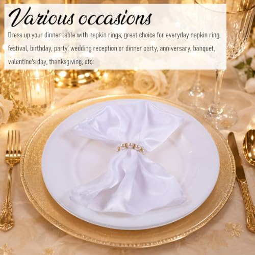 Napkin Rings Set of 12, Pearl Napkin Rings Gold for Table