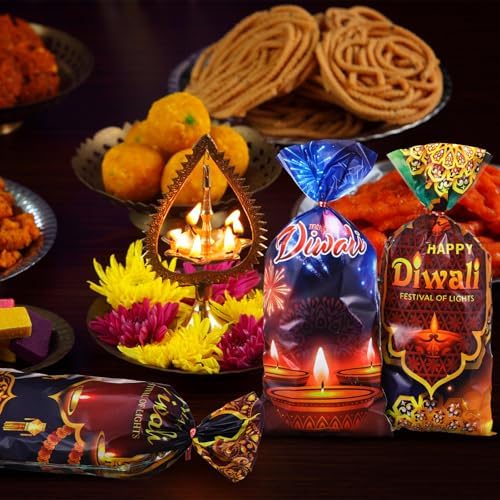 Yexiya 100 Pcs Diwali Halloween Cellophane Treat Bags with Ties