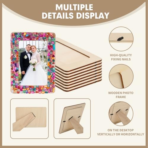 8 Packs DIY Mosaic Frame Craft Kit for 4*6 Photo,Wooden Picture Frames Kit