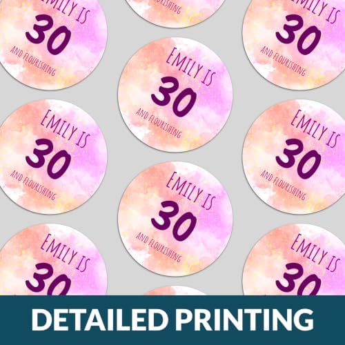 Custom Adult Birthday Stickers with Name & Age – Personalized Round Paper Labels for Milestone Birthday Party Favors, Goodie Bags, Treat Bags & Decorations (50-1000 Stickers) (Glamour Party)