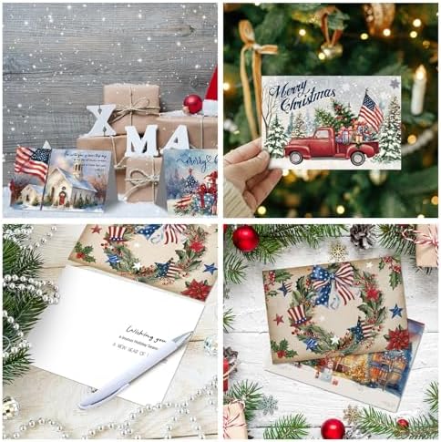 Motiskyy 50 Pcs Patriotic Christmas Cards American Flag Christmas Card Bulk