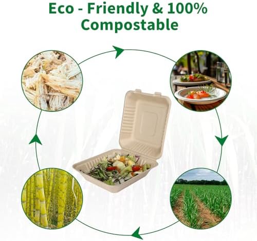 Aricsen Disposable 100 Pack 8×9 Inch Takeout Lunch Box Containers with Lids