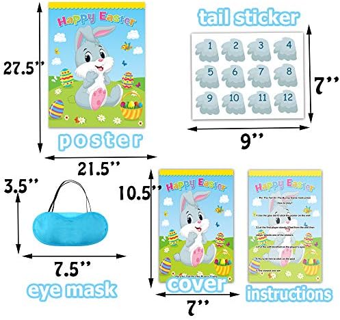 Easter Games for Kids Pin The Tail on The Bunny Easter Egg Hunt Activities Games for Party Decorations Crafts Favors Supplies Basket Essential Stuffers Gifts