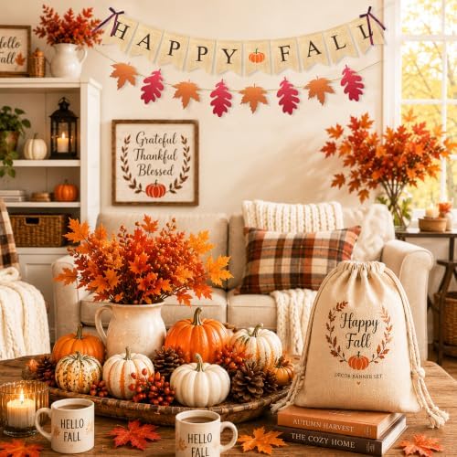 Uniwish Happy Fall Banner Garland Fall Thanksgiving Mantle Decorations