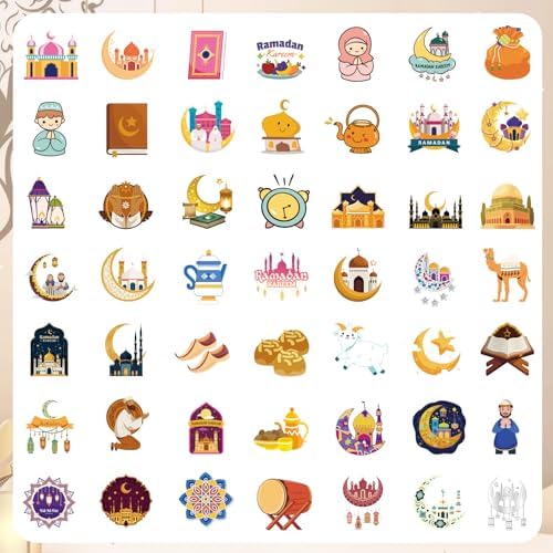 Xzentira 150PCS Ramadan Eid Stickers Islamic Mubarak Vinyl Crafts Decals for Ramadan Decorations Eid Gifts Adult Gift Packaging Laptop Bottle Scrapbook