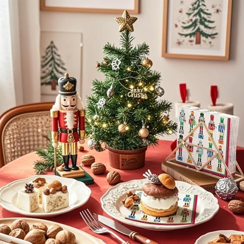 WRAPAHOLIC 50Pcs Nutcracker Christmas Paper Napkins - 3-Ply Disposable Cocktail Napkin for Christmas Party Supplies Tableware, Xmas Holiday Party Decorative Towels - 5 x 5 In
