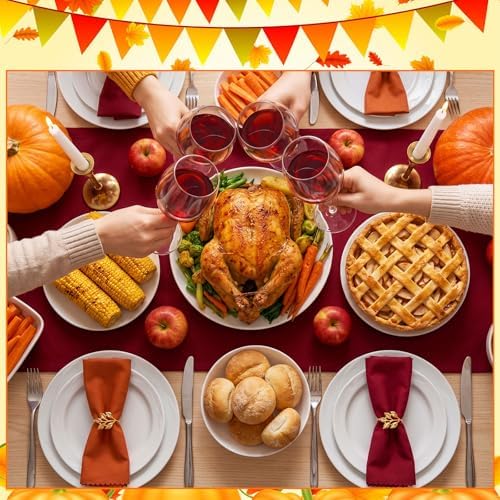 LemonRoad 36 Pcs Cloth Napkins and Napkin Ring Holders, Reusable Fabric for Table Decor Banquet Holiday Dinner Party Supply(Orange, Burgundy, Coffee，Gold,Fall)