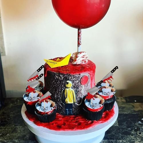 24 PCS Halloween Cupcake Toppers Glitter Horror Blood Knife Cupcake Picks Have a Killer Birthday Cake Decorations for Halloween Blood Knife Theme Birthday Party Supplies