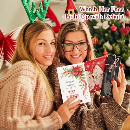 D4DREAM Poinsettia Funny Friend Christmas Card for Best Female Friend