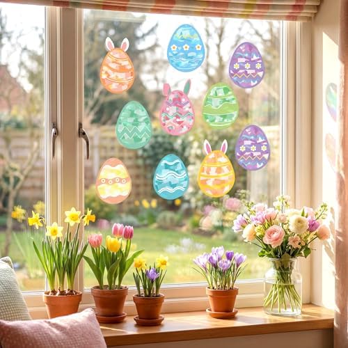Renbuzhu 48PCS Easter Crafts Bulk: Eggs Paper Suncatchers DIY Kit for Activities Decorations, Window Stained Glass Effect Art Ornaments