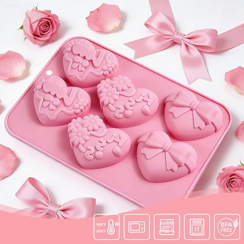 Heart Mold Silicone Soap Molds, 2 Pack Valentine's Day Muffin Brownie Pan for Baking, Jello Candy Mould for Hot Chocolate Bombs Ice Cube Candle Resin