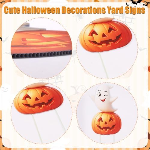 Outdoor Halloween Yard Signs, 6 PCS Cute Pumpkin Ghost Halloween Yard Stakes Kids Friendly for Lawn Garden Outside Home Decor