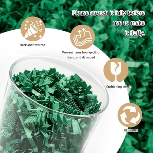 Zankubom 10 LB Dark Green-1 Crinkle Cut Paper Shred Filler Great for Gift Wrapping, Basket Fillers, Birthday, Gift Wrapping, Anniversary, Halloween Thanksgiving Christmas Party Decor Filling Supplies