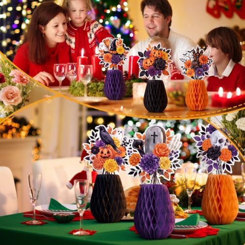 AmazingSpark 9 Pcs Halloween Paper Honeycomb Centerpieces Ghost Table Decor