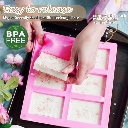 HKNMTT 3Pcs Rectangle Soap Molds 6-Cavity Silicone Mold for Handmade Craft