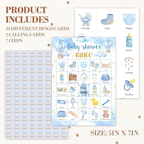 Baby Shower Bingo Game, Moon and Stars Bingo Cards Set, Pink Gender Reveal Party Bingo Supplies for Adults, Family Friends Activities Favors Decorations for 24 Player, 02