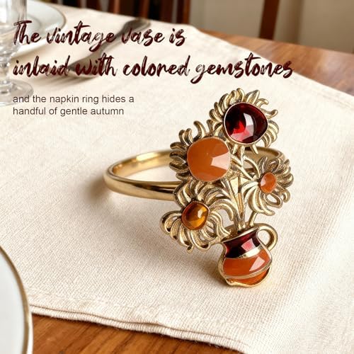 Alloy Enamel Floral Napkin Rings (8-Set Pack) - Plate-Matched Dinner Napkin Holder & Festive Tabletop Topper for Holiday Place Settings
