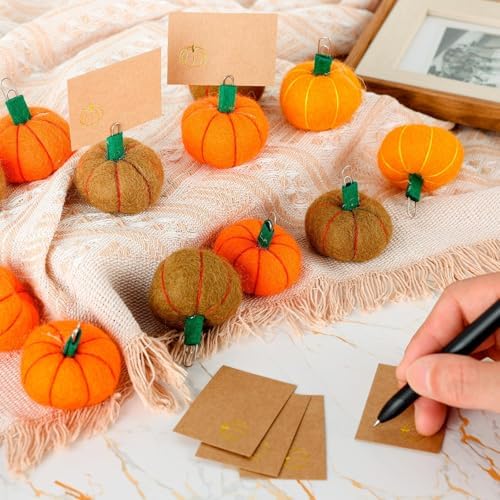 24 Sets Felt Pumpkin Place Card Holder Thanksgiving Fall Card Holder Including Place Cards Felt Tip Pen Table Number Photo Holder Table Decor for Weddings Bridal Showers Anniversaries