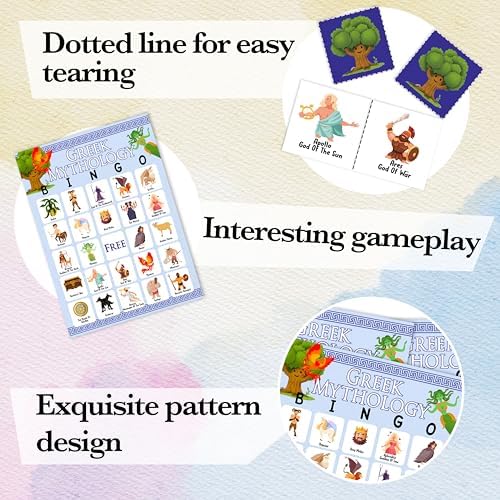 Greek Mythology Bingo Games, Ancient History Travel Trip Bingo Cards, Greek Theme Party Game for Adults Family, Christmas Party Activities, 24 Bingo Sets, A005