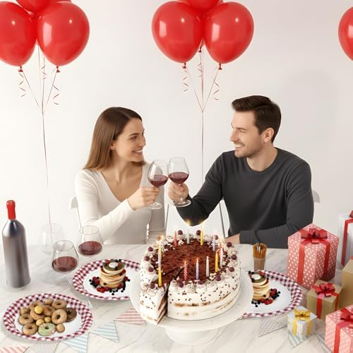 40Pcs Red Gingham Oval Paper Plates 10" x 12",Large Disposable Heavy Duty Paper Plates Red and White Plaid Party Platter for BBQ Picnic Birthday Wedding Baby Shower
