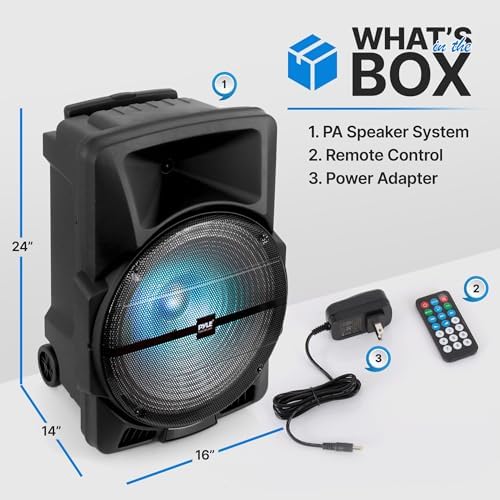 Wireless Portable PA Speaker System -1200W High Powered Bluetooth Compatible Indoor and Outdoor DJ Sound Stereo Loudspeaker w/USB SD MP3 AUX 3.5mm Input, Flashing Party Light & FM Radio -PPHP1544B