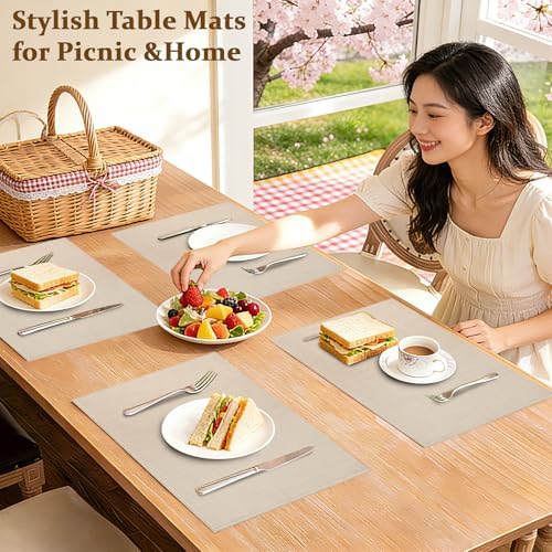 Bloss Beige Placemats Set of 6-12x18 Inch Easy to Clean Seasonal Table Mat