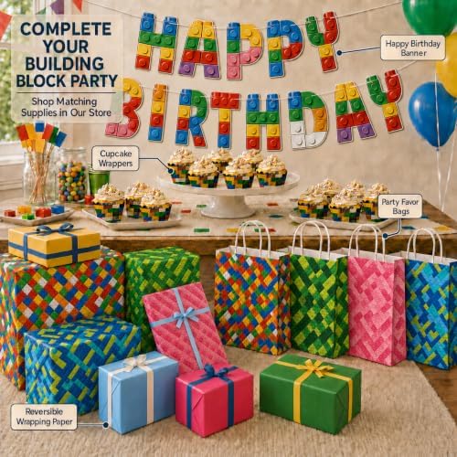 Building Blocks Wrapping Paper, Double-Sided Gift Wrap Sheets for Birthdays