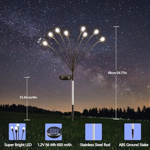 6 Pack Solar Firefly Lights Outdoor Swaying Garden Decor 48 LED Cool White